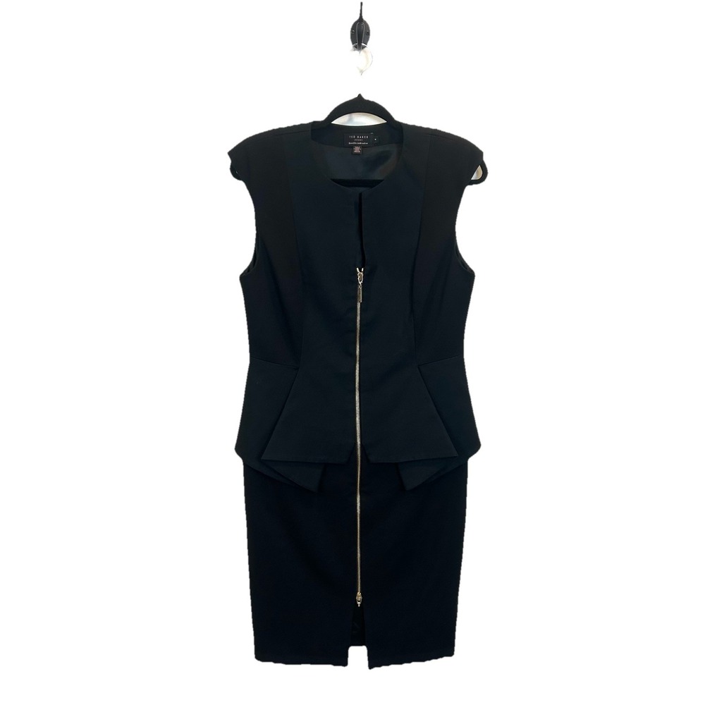 TED BAKER Black Jamthun Structured Peplum Zip Dress Size 4 / US 10